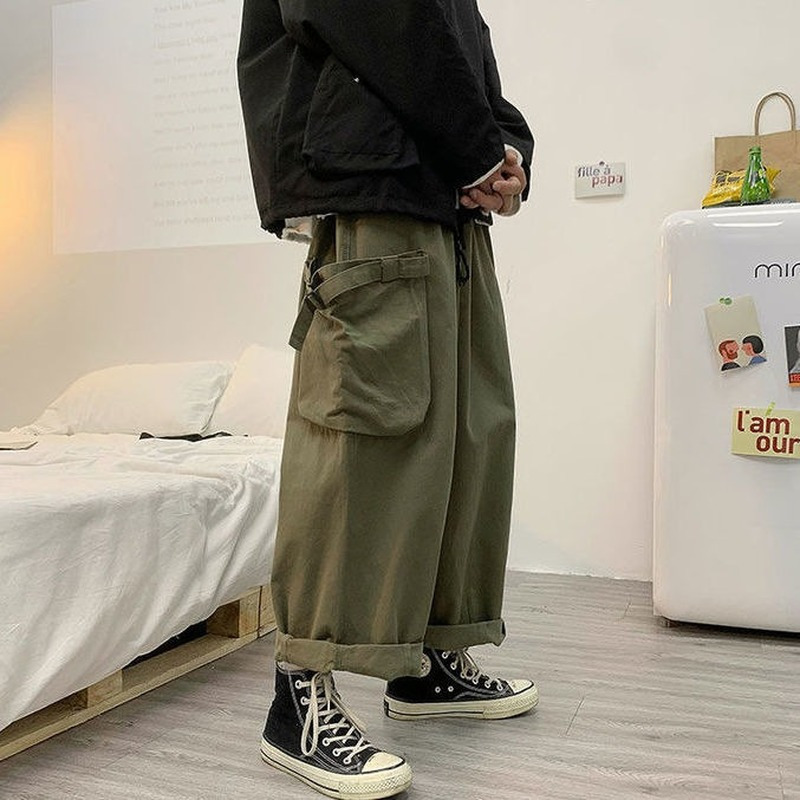 HOUZHOU Men's Cargo Trousers Male Harajuku Black Pants Wide Leg for Streetwear Baggy Oversize Plus Size 220330