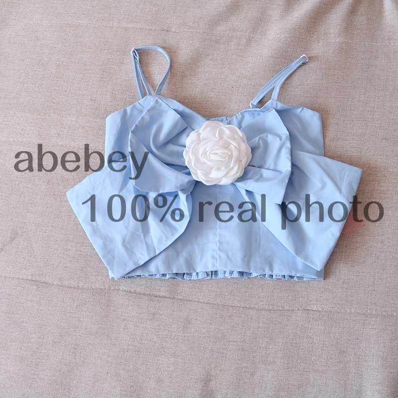 spring fashion women clothes Bow flower strapless sexy bust T-shirt summer beach clothing WK32305M 220325