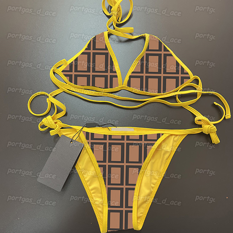 Full Letter Womens Bikinis Sexy Padded Split Swimwear Summer Fashion Halter Charming Swimsuit Beach Bra Briefs with Tie