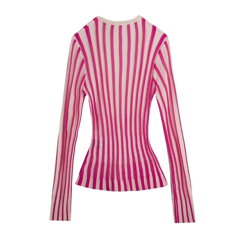 

TWOTWINSTYLE Casual Striped Wemon Sweaters V Neck Long Sleeve Tunic Hit Color Sweater For Female Fashion Spring Clothes 201204, Blue