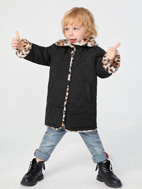 Toddler Boys Leopard Print Teddy Lined Quilted Coat SHE