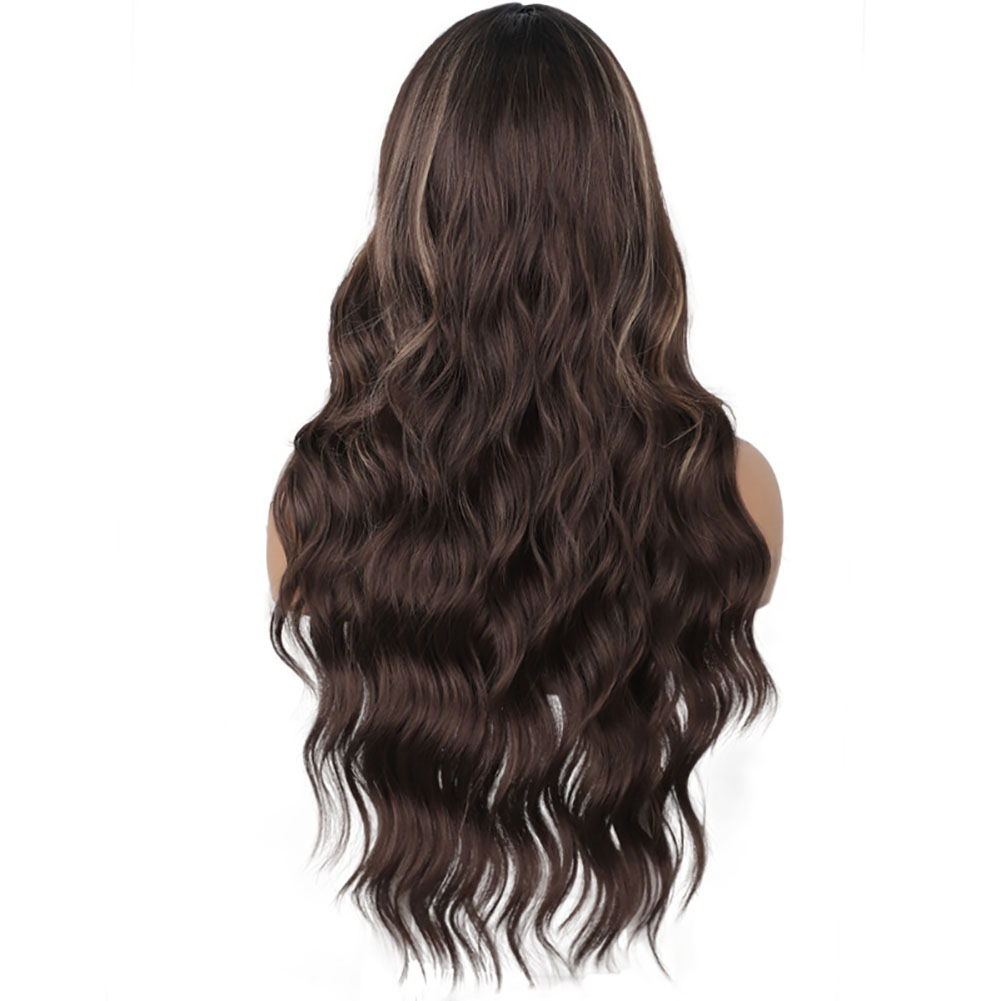 Beautiful Long Big Wave High Temperauter Fiber Lace Front Brown Blond Black Wigs for Woman