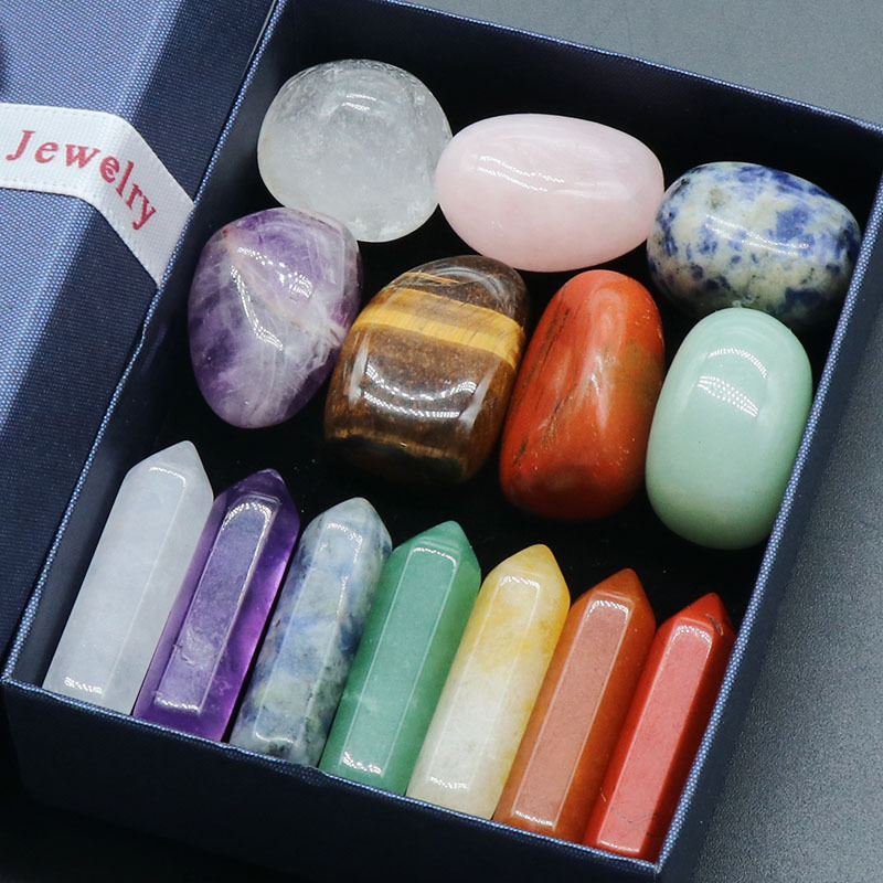 7 Chakra Set Reiki Natural Stone Crystal Ornaments Hexagonal columns irregular Rock Quartz Yoga Energy Bead Chakra Healing Art Craft Home Decoration