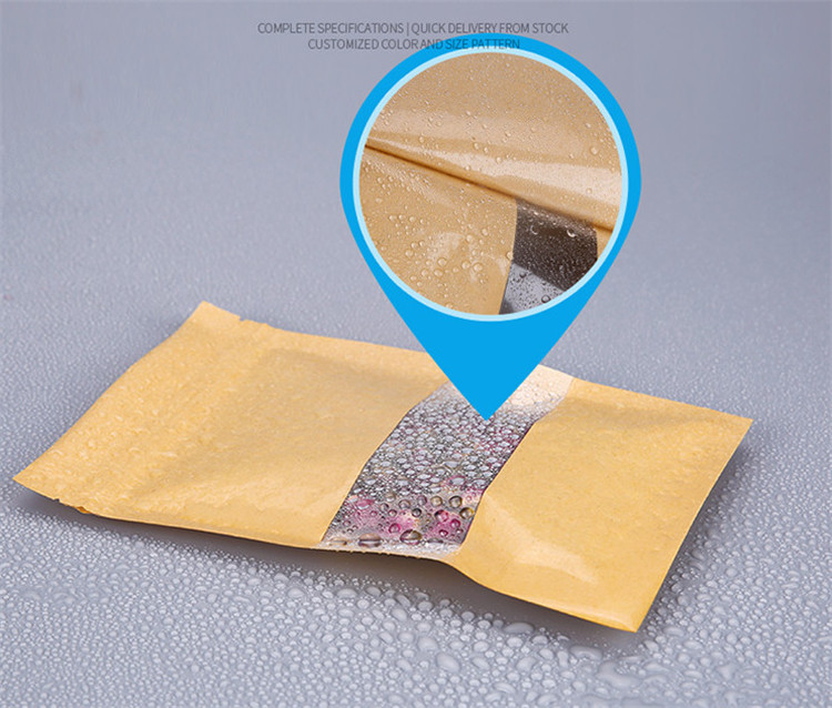 100pcs Flat Bottom Kraft Paper Clear Window Zip Lock Packaging Bag Resealable Biscuits Coffee Powder Snack Candy Cereals Heat Sealing Gift Storage Pou