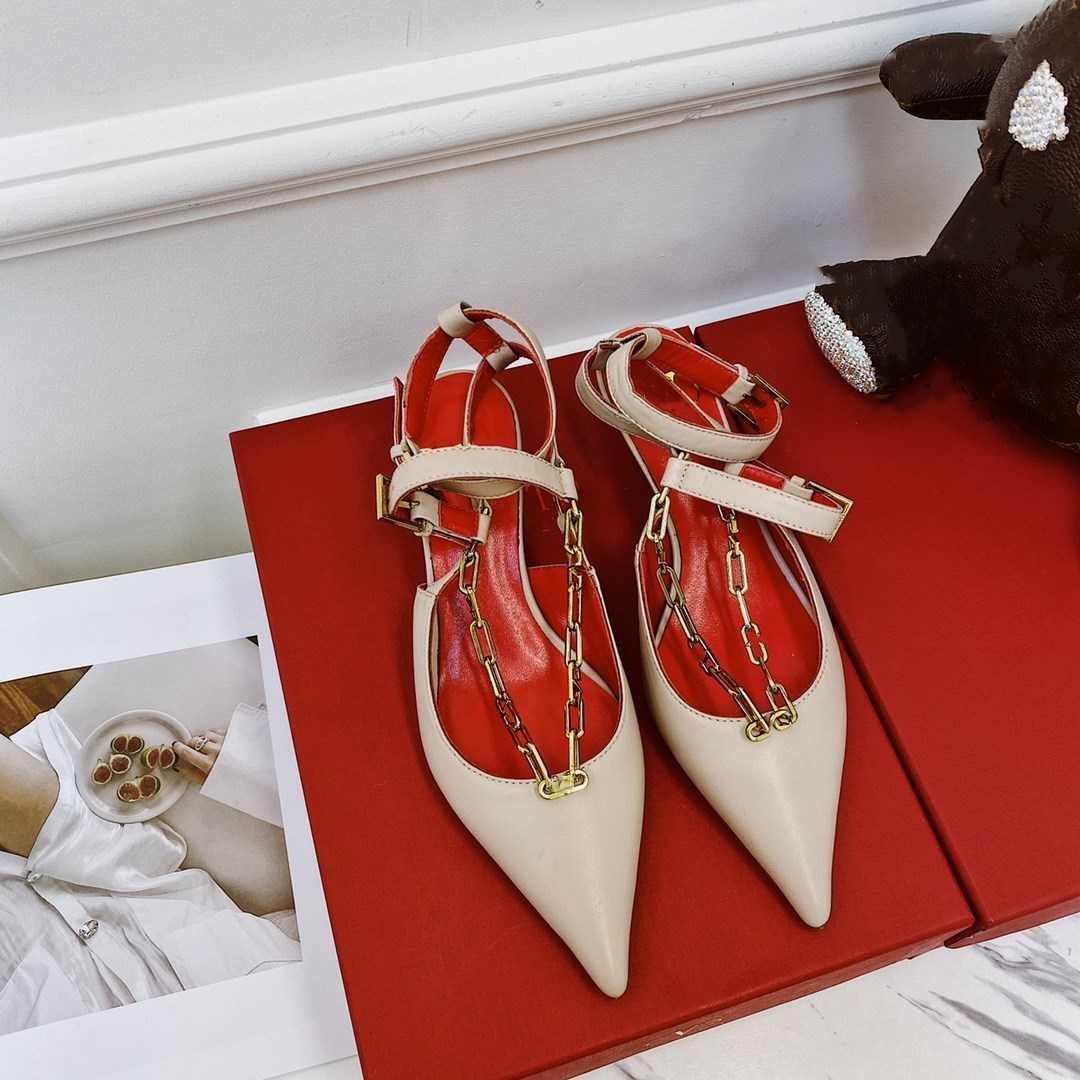 Summer new style leather pointed toe buckle high heels female chain fairy style cat heels mid-heel sandals women