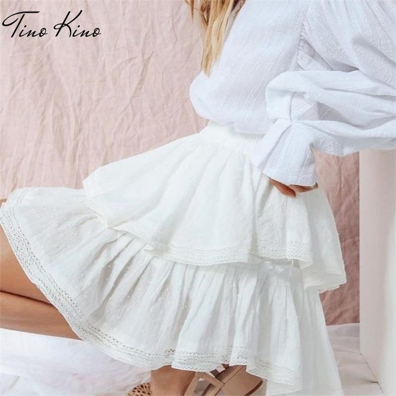 Women's High Waist A-Line Mini Skirt Summer Women Elegant White s Casual Lace Splice Short Holiday 220317