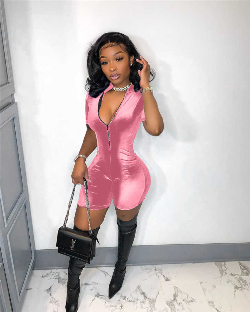 2023 Sexy Jumpsuit Women Short Sleeve One Piece Onesies Nightclub Solid Rompers Summer Shorts Clothes