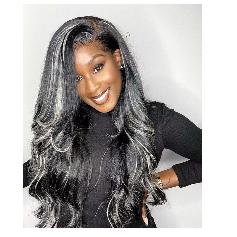 

Loose wavy Salt & pepper wig human hair glueless grey virgin machine made non lace wig real brazilian soft comfortable for black women, Gre like pic