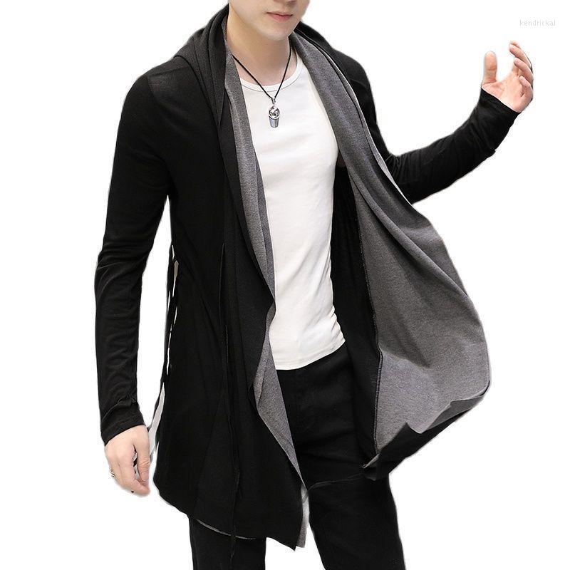 Men's Wool & Blends Mens Robe Hooded Spring Autumn Cloak Winter Fashion Loose Pocket Warmer Coat Long Sleeve Casual Comfy Outwear Kend22, Black
