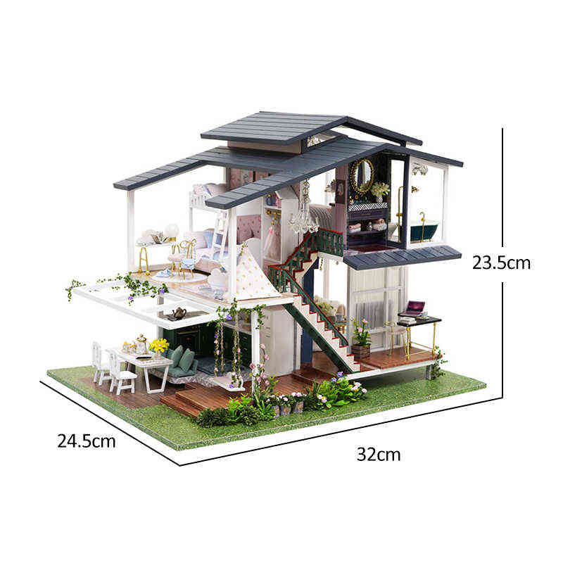 Big Doll House Furniture Miniature Building Kits Diy Dollhouse Kit Roombox Villa Garden Wood Houses Toy For Children Adult Gifts AA220325
