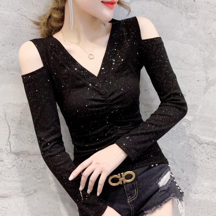 Women' T-Shirt Autumn Winter Women Sexy V-neck Slim Tees Tops Female Fashion Solid Bright Silk Off-shouder All-match T Shirt A176Women, Red
Women' T-Shirt Autumn Winter Women Sexy V-neck Slim Tees Tops Female Fashion Solid Bright Silk Off-shouder All-match T Shirt A176Women, Red