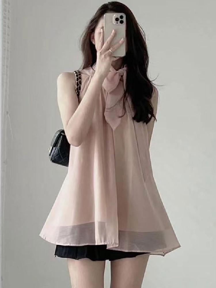 Women's Blouses & Shirts Woman Solid Korean Chic Summer Gentle And Versatile Halter Neck Tie Bow Loose Casual Sleeveless Chiffon Shirt Top W, White
Women's Blouses & Shirts Woman Solid Korean Chic Summer Gentle And Versatile Halter Neck Tie Bow Loose Casual Sleeveless Chiffon Shirt Top W, White