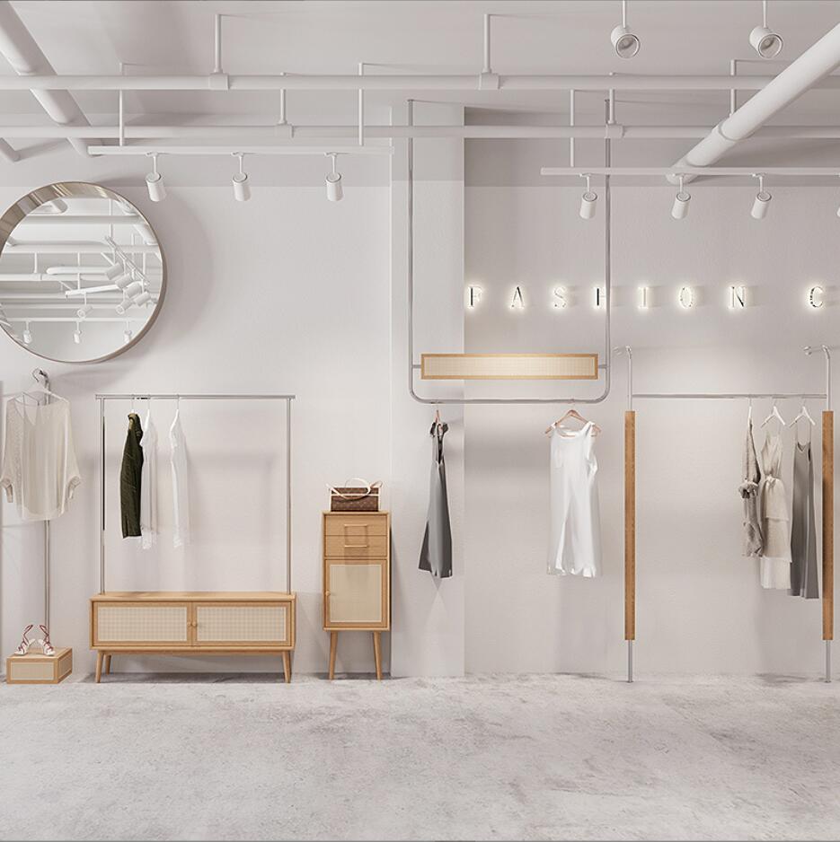 Clothing store display rack Commercial Furniture wall hanging racks floor stainless steel display women's cloth shelf
