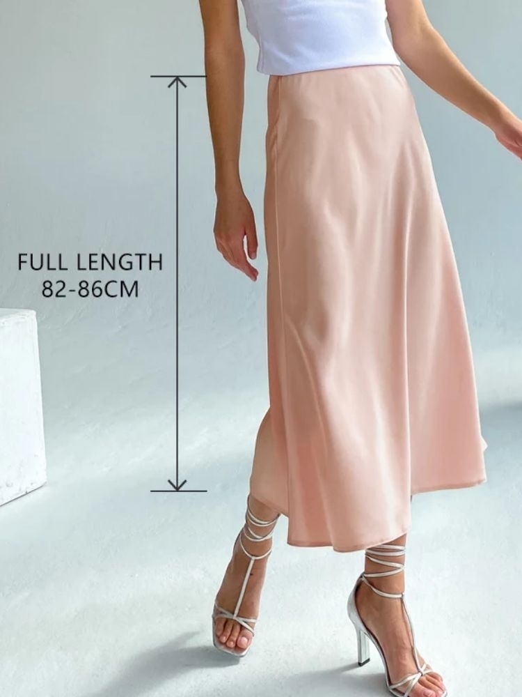 Women High Waisted Skirt Silk Satin Skirts ALine Elegant Skirts Summer Pink Midi Skirt Korean Style pencil skirt 220701