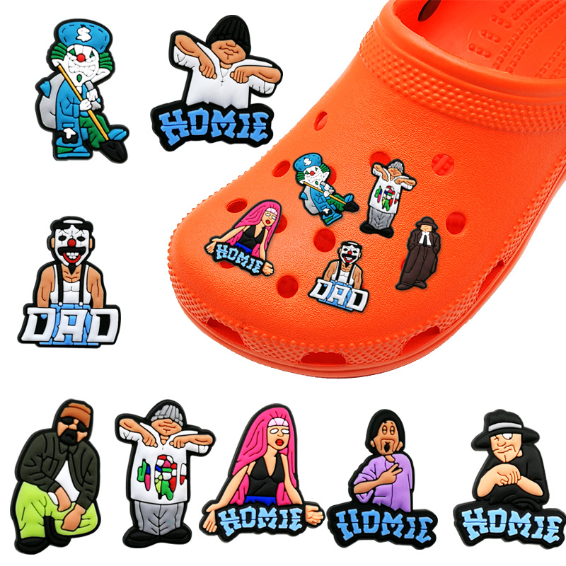 moq 100pcs homie cartoon figure croc JIBZ charms 2D Soft rubber Shoe decorations Buckles fashion shoe charm accessories fit men Sandals kids Wristband trinkets
moq 100pcs homie cartoon figure croc JIBZ charms 2D Soft rubber Shoe decorations Buckles fashion shoe charm accessories fit men Sandals kids Wristband trinkets