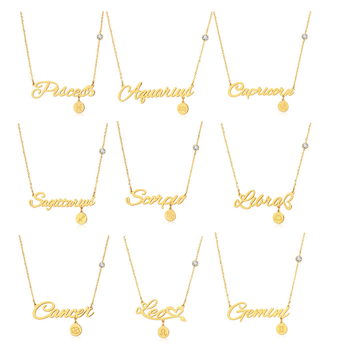 12 Zodiac Sign Necklace Stainless Steel Gold Chains Virgo Cancer Letter Pendants Charm Star Sign Necklaces for Women Choker Astrology Fine Fashion Jewelry
12 Zodiac Sign Necklace Stainless Steel Gold Chains Virgo Cancer Letter Pendants Charm Star Sign Necklaces for Women Choker Astrology Fine Fashion Jewelry