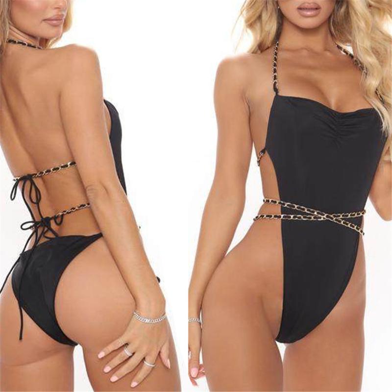 Women' Swimwear Women Sexy Black Halter Backless Swimsuit With Chain Belt Lady Summer Beach Casual Push Up Padded Bathing SuitWomen
Women' Swimwear Women Sexy Black Halter Backless Swimsuit With Chain Belt Lady Summer Beach Casual Push Up Padded Bathing SuitWomen