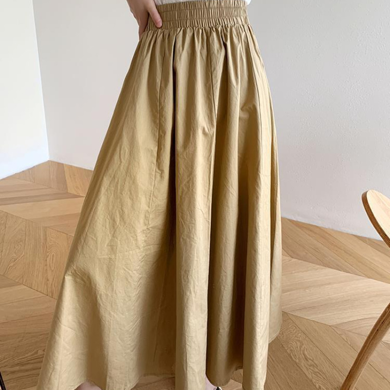 Skirts Women Solid Midcalf Elegant Korean Style Retros Spring Loose High Waist Aline Fashion Allmatch Chic Midi Faldas 220701