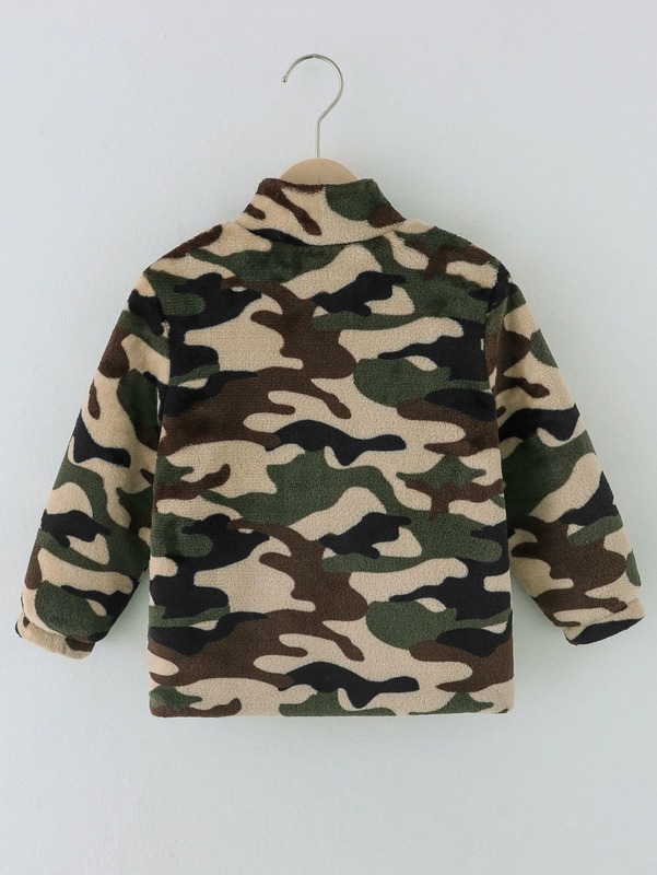 Toddler Boys Camo Print Zipper Flannel Coat SHE