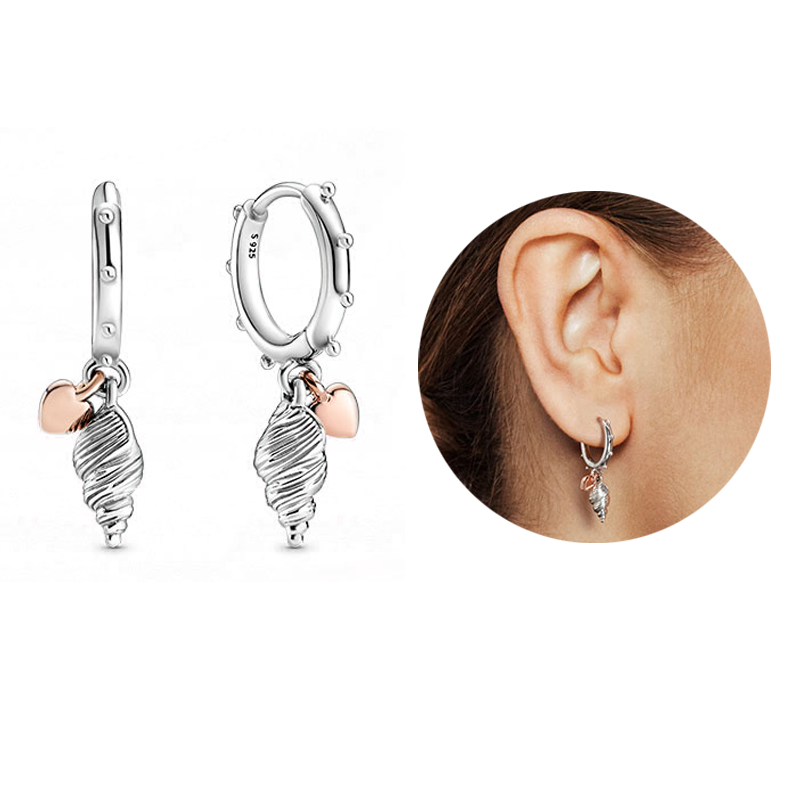 Women 925 Sterling Silver Earrings Stud Fit P plata Sparkling Heart Flower Rose Gold Hoop Earring For Ladies Gift DIY Making With Box