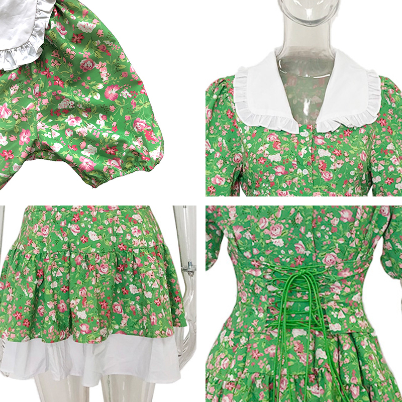 Fandy Lokar Summer Printed Dresses Women Fashion Slim Mini Dress Elegant Prairie Chic Puff Sleeve Female Ladies 220615