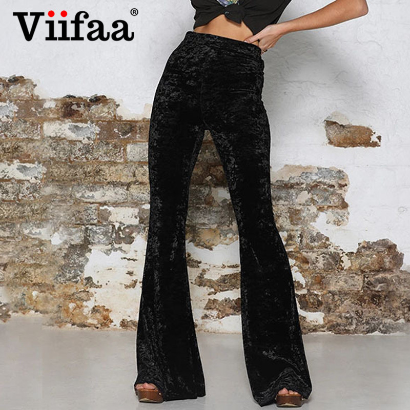 Viifaa Wide Leg High Waist Velvet Flare Pants Stretchy Skinny Streetwear Trouser Autumn Winter Clothes Slim 220325