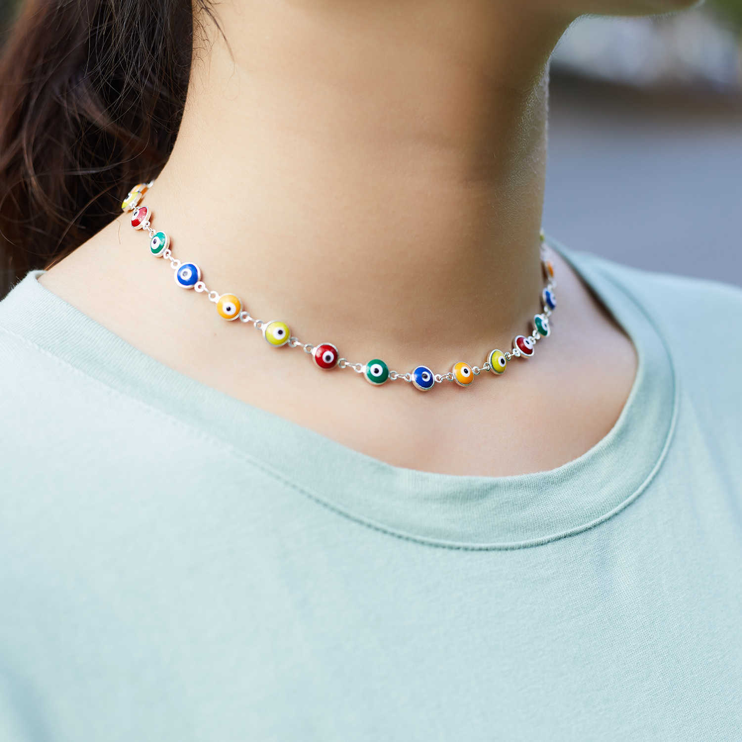 Eyes Trendy Fashion Blue Multicolor Beads Turkish Jewelry Short Choker Necklace For Women Clavicle Chain Party Friends Gifts