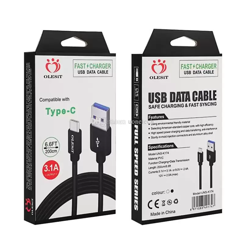 Olesit CABLES 2M 6.6FT 3M 10FT 3.1A fast charger Micro USB Data type-c cable for samsung huawei with Retail Box, White
Olesit CABLES 2M 6.6FT 3M 10FT 3.1A fast charger Micro USB Data type-c cable for samsung huawei with Retail Box, White