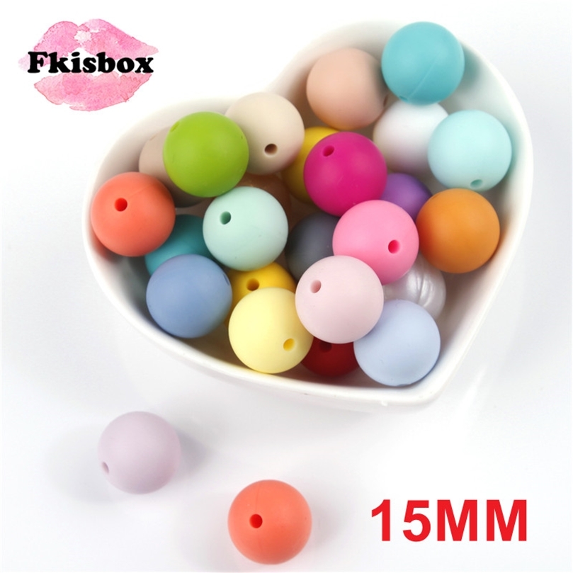 Fkisbox 100pc 15mm Round Silicone Teether Bead Bpa Free Baby Teething Necklace Accessories Baby Pacifier Chain Silicone Beads 220507