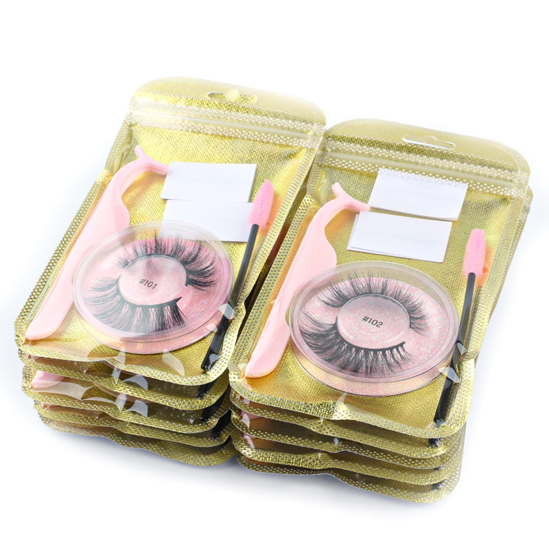 3D Mink Eyelashes False Eyelash Eye Lashes Extensions Brush Tweezer Self-adhesive Strips with Gold White Package X250925