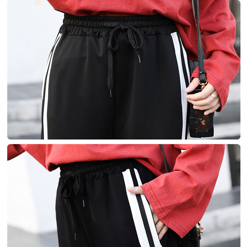 Women Joggers Sweatpants Casual Wide Leg Pants Fashion Stripe Hip Hop Trousers Streetwear Lady Black High Waist All-match 220325