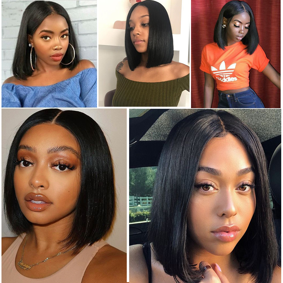 13X4 Wig Short Lace Front Human Hair Unprocessed Peruvian Straight Bob Wigs 8-16Inch