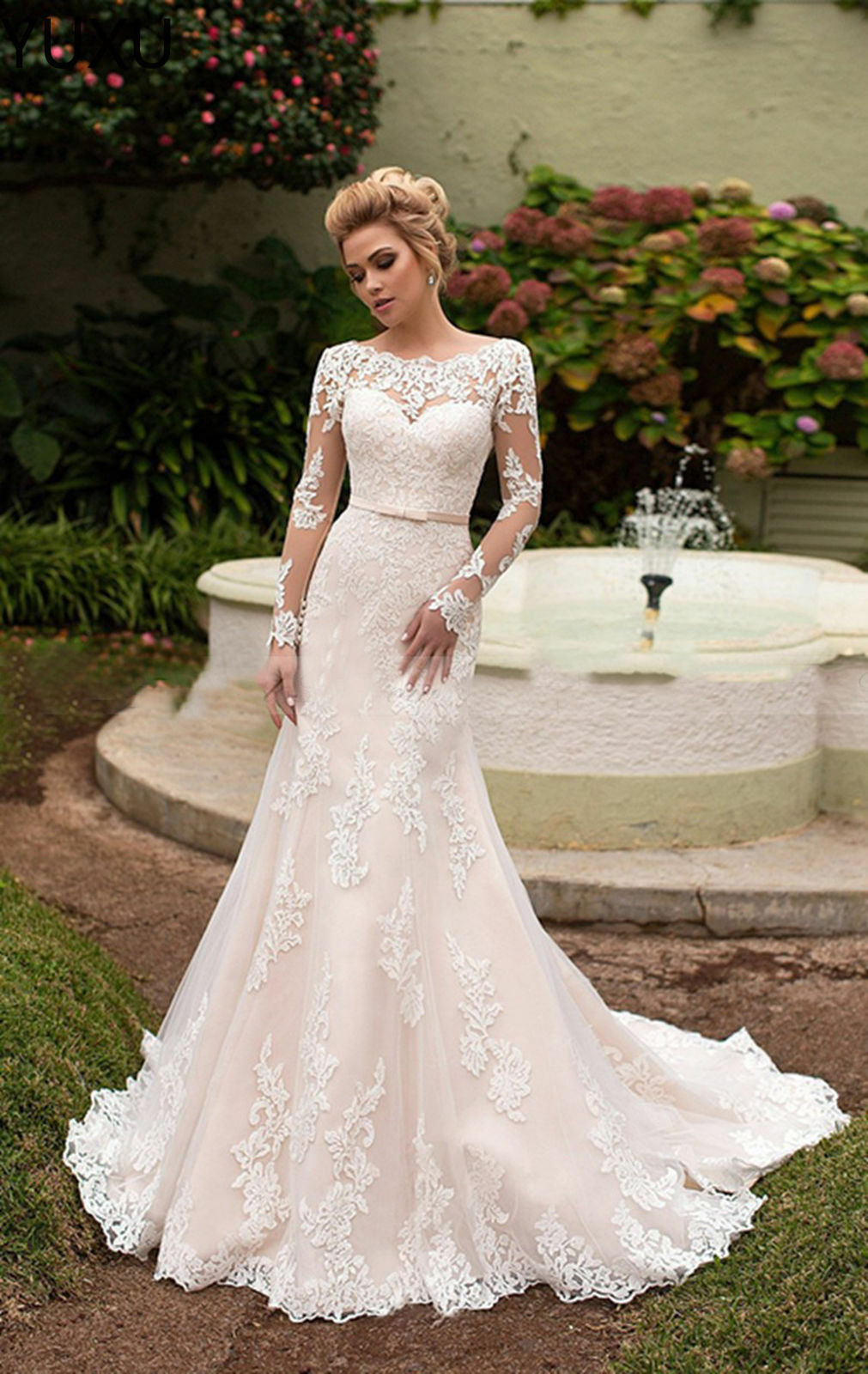 Custom Made beach wedding dresses 2022 Beautiful Court Train Illusion Transparent Back Beaded Lace Mermaid Spring Wedding Dresses Bridal Gowns