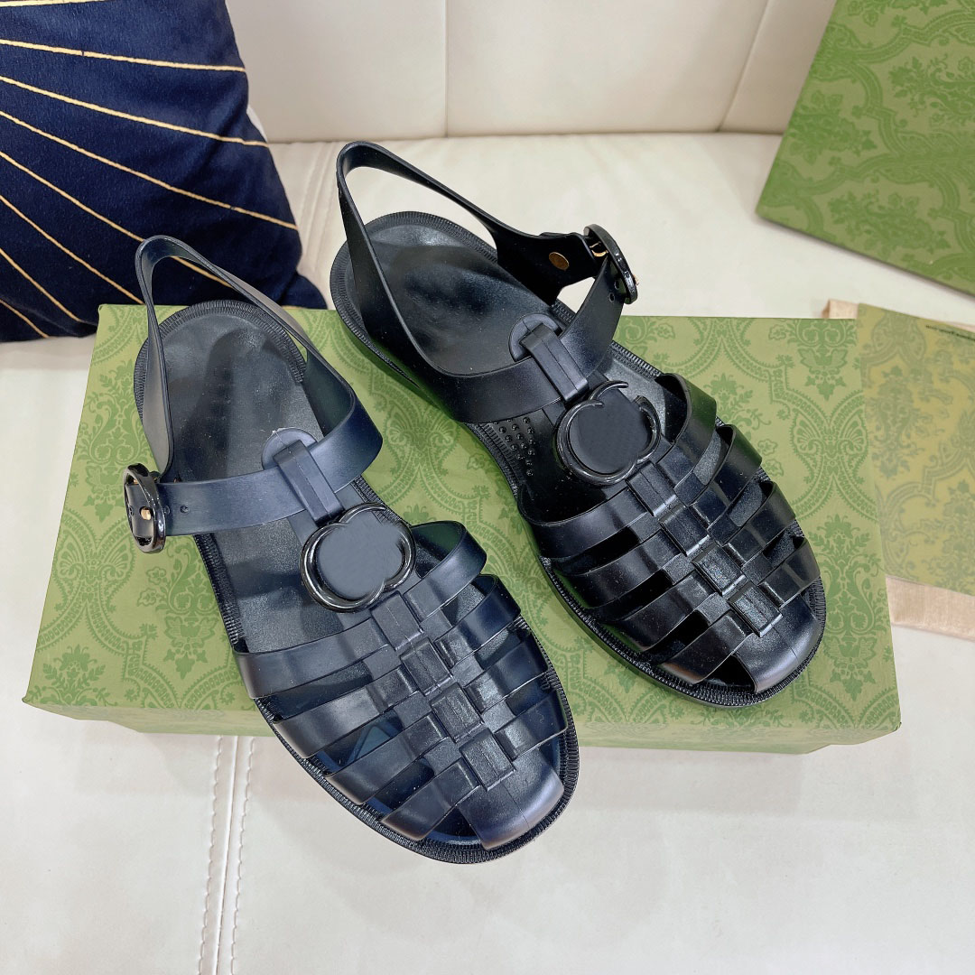 Designer Transparent Slippers Jelly Flat Slides Sandals Women Men Lace Up Slides Rubber Sole Flip Flops Double G Sandal