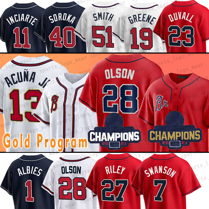 28 Matt Olson Braves Baseball Jerseys 13 Ronald Acuna Jr. Ozzie Albies Dansby Swanson 11 Orlando Arcia 8 Eddie Rosario 38 Guillermo Heredia Marcell Ozuna, Men(yong shi)
28 Matt Olson Braves Baseball Jerseys 13 Ronald Acuna Jr. Ozzie Albies Dansby Swanson 11 Orlando Arcia 8 Eddie Rosario 38 Guillermo Heredia Marcell Ozuna, Men(yong shi)