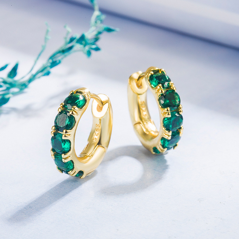 Zircon Emerald Earrings Female Fashion Green 14k Gold Green Crystal