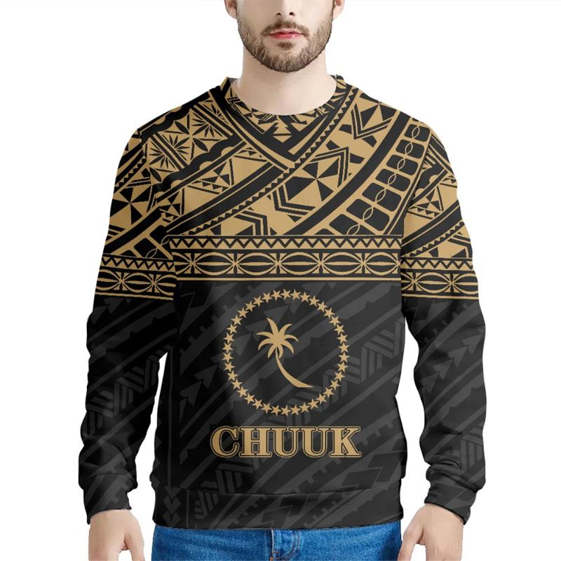 Men' Sweaters Winter Pullovers Men Polynesian Tribal Clothing CHUUK Black Pattern All Over Printed Customized Long Sleeve Style Teens Jumpe, Wmy22072003z73m