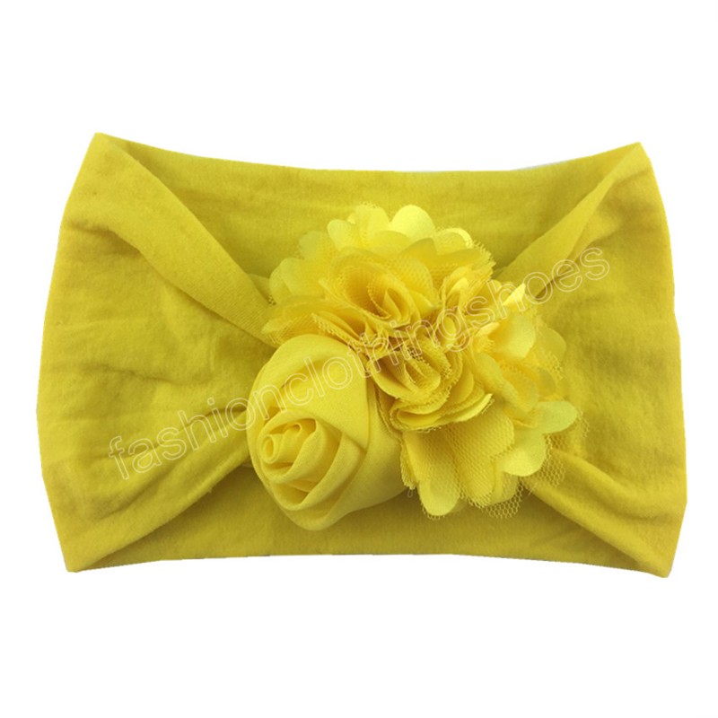 Fashion Baby Girls Chiffon Flower Knit Headband Infant Nylon Wide Hairband Kids Rose Headwear Newborn Birthday Gifts Photo Props