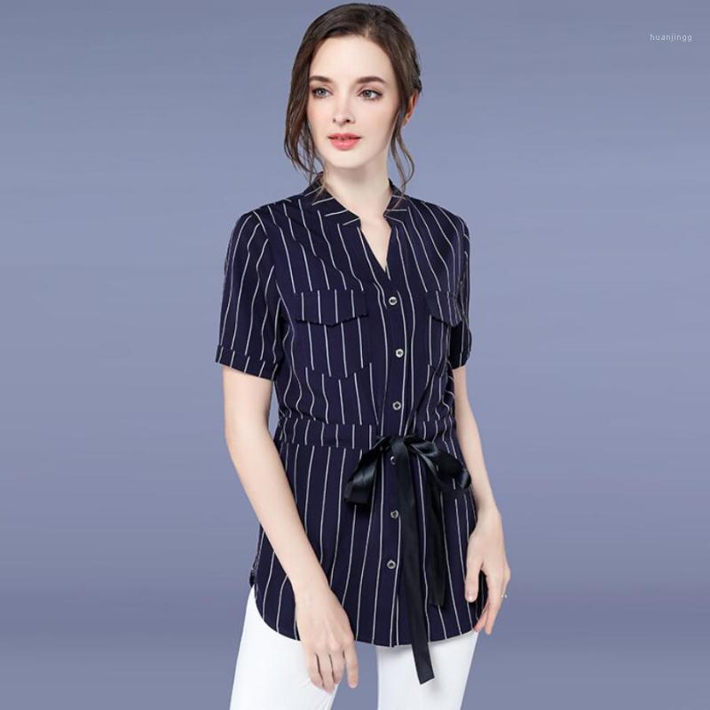 Summer Fashion Women Tops V-neck Single-breasted Stripe Belt Lacing Up Short Sleeve Blouse Navy/Coffee Women's Blouses & Shirts
Summer Fashion Women Tops V-neck Single-breasted Stripe Belt Lacing Up Short Sleeve Blouse Navy/Coffee Women's Blouses & Shirts