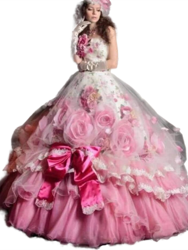Handwork Big Flowers Quinceanera Dresses Strapless Princess Prom Party Ball Gown Sleeveless Corset Sweet 16 Dress Spring Romantic Bow vestido de 15 an