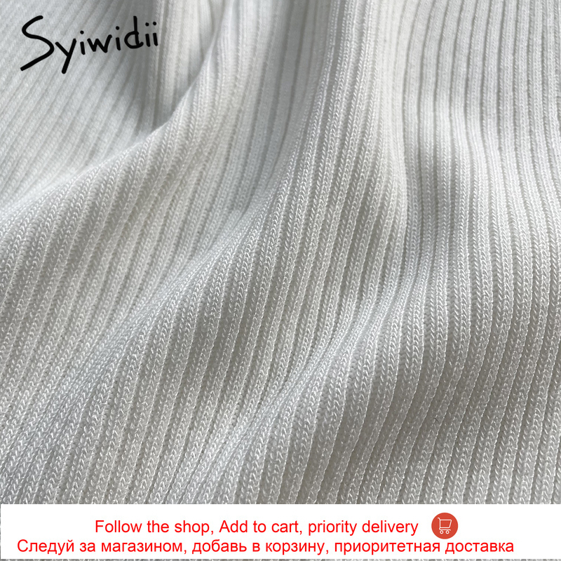 Syiwidii Lace Black Tank Tops for Women Clothes Crop Top T Shirt Cute Sexy White Bustier Short Solid Spandex Stretch Knitted 220316