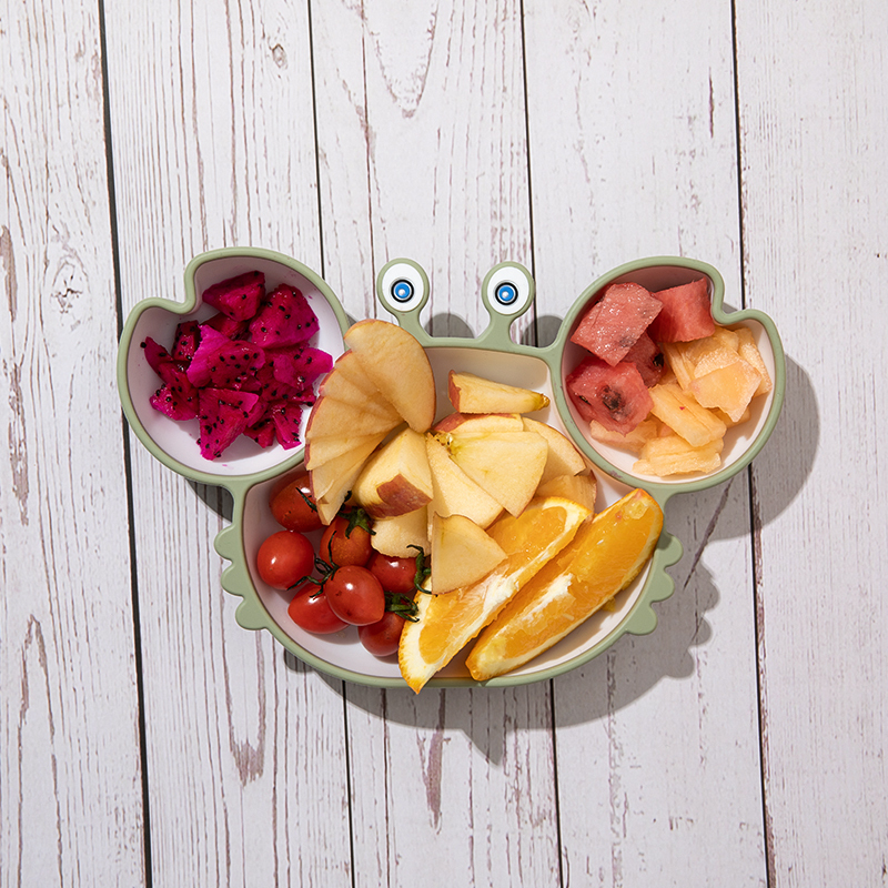 Baby Silicone Plate 1pc Cartoon Tableware Little Crab Three Divisions BPA-free Non-slip And Edible Supplementary Training Plate 220512