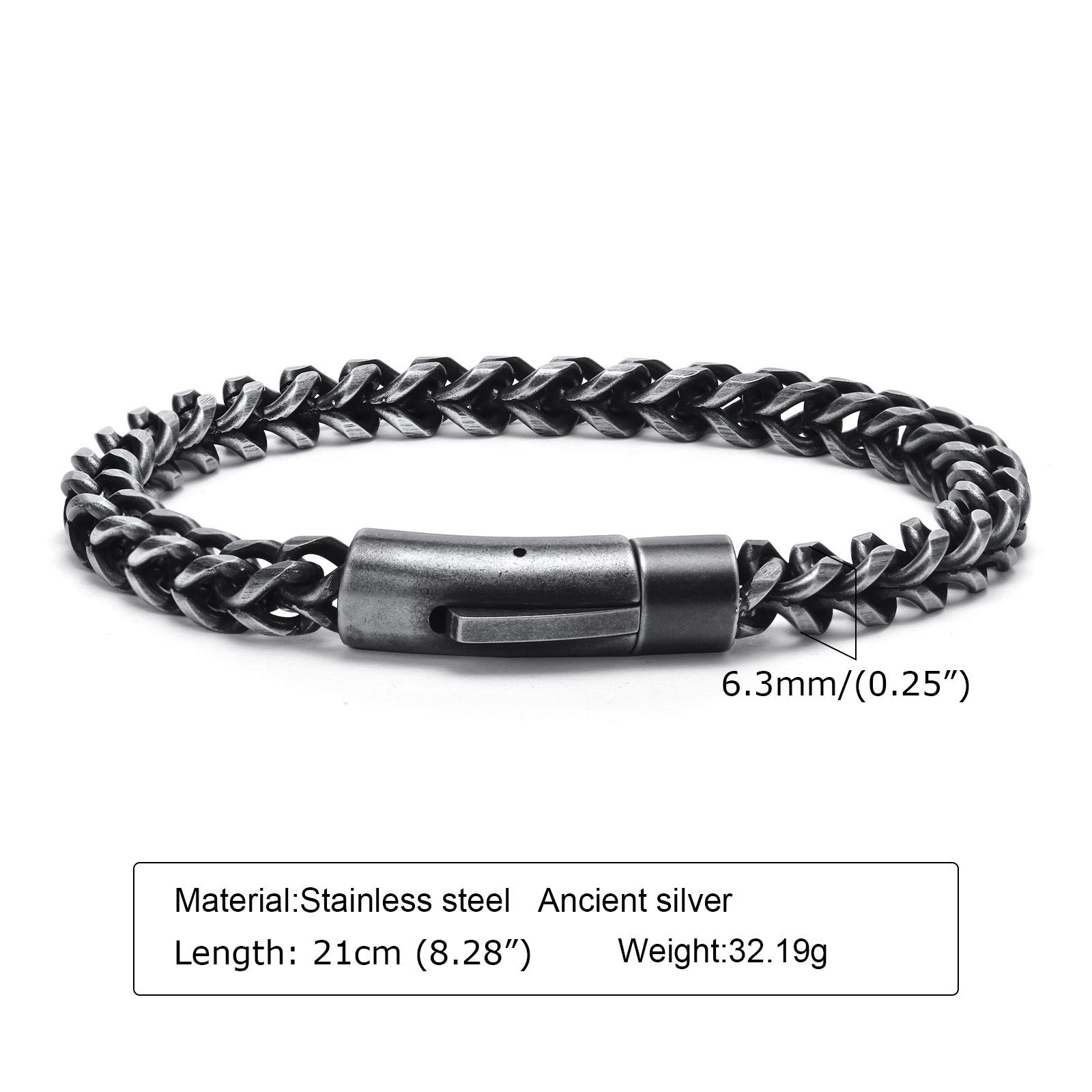 Vintage Black Stainless Steel Figaro Chain Bracelet Foxtail Link Chains For Mens Boys Cool Gifts 6mm 8.26inch