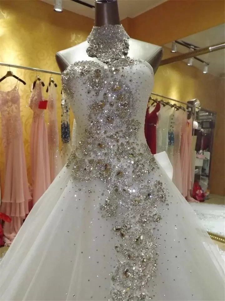 Wedding Beaded Dresses Crystals Bride Gown Sequins Lace Applique Chapel Train Plus Size Custom Made Sweetheart Necke Vestido De Novia