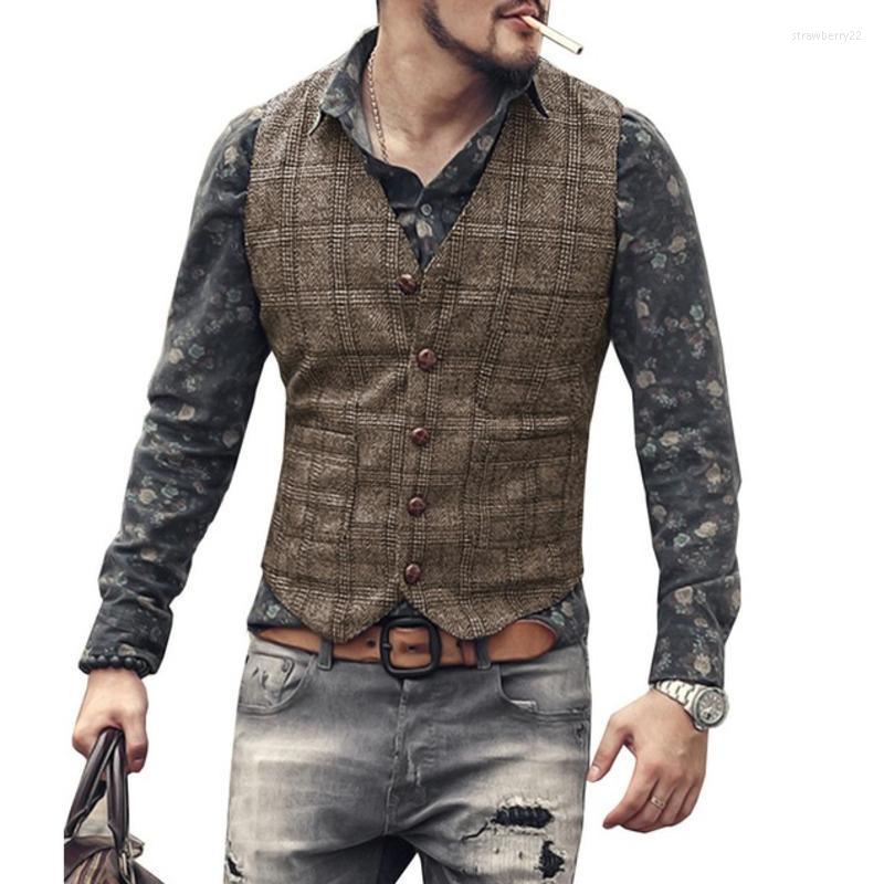 Men's Vests Mens Suit Men Brown Black Waistcoat Vest Man Plaid Steampunk Jacket Striped Tweed V-neck Slim Fit Gilet Wedding Clothing Stra22, Gray 
Men's Vests Mens Suit Men Brown Black Waistcoat Vest Man Plaid Steampunk Jacket Striped Tweed V-neck Slim Fit Gilet Wedding Clothing Stra22, Gray