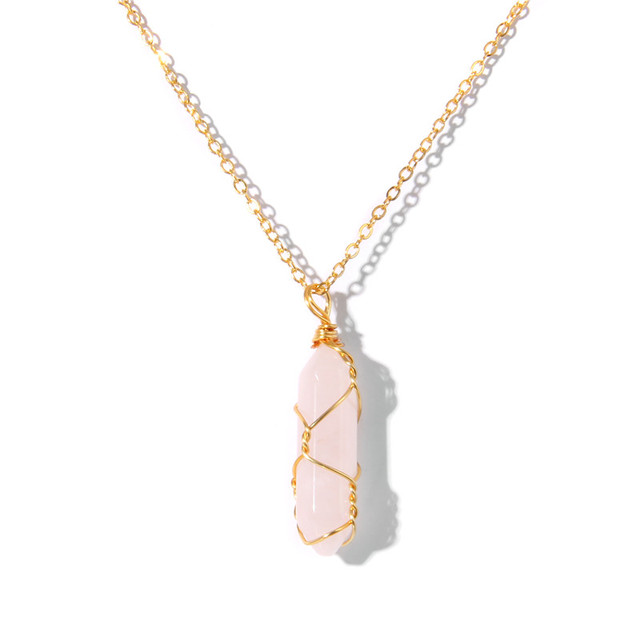 Natural Quartzs Stone Charm Necklaces For Women Men Winding Hexagonal Column Reiki Pendulum Pendant Necklace Chain Jewelry Gift