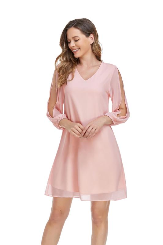 Women's Casual 3/4 Sleeve V Neck Shift Dress Chiffon Short Party Loose Elegant Evening for Cocktail 220510