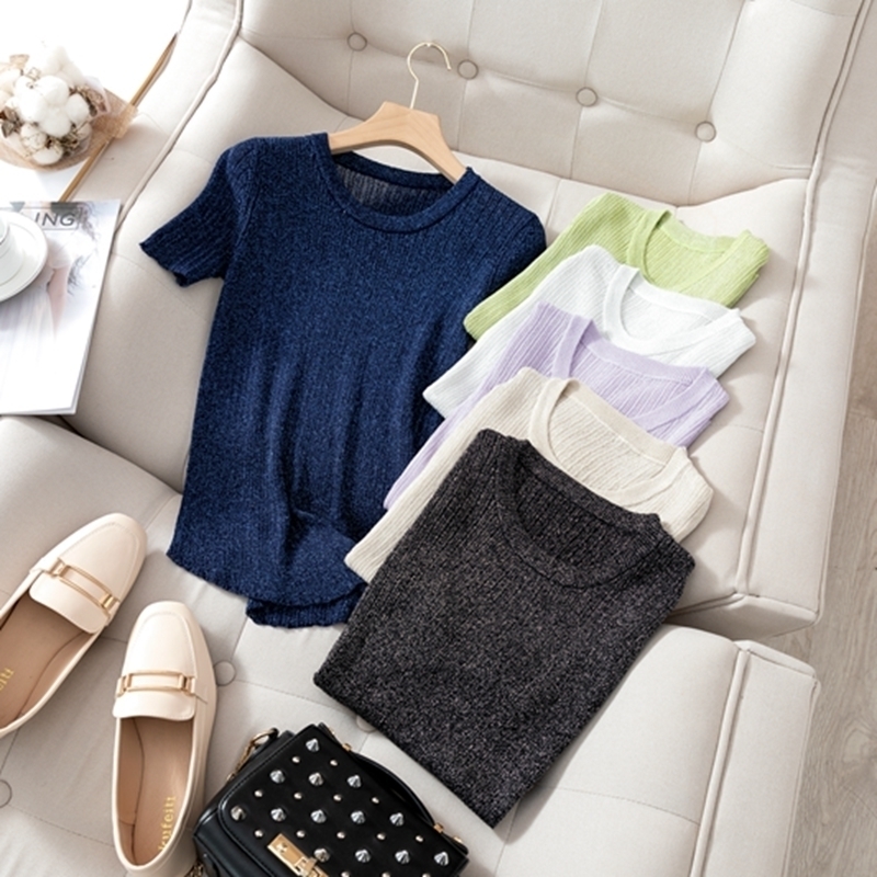 GIGOGOU Female Tshirt Women Tops Lurex Glitter Summer T Shirt for Women Black White Tshirt Short Sleeve Women T Shirts Y200412, Dark blue t 2113
GIGOGOU Female Tshirt Women Tops Lurex Glitter Summer T Shirt for Women Black White Tshirt Short Sleeve Women T Shirts Y200412, Dark blue t 2113