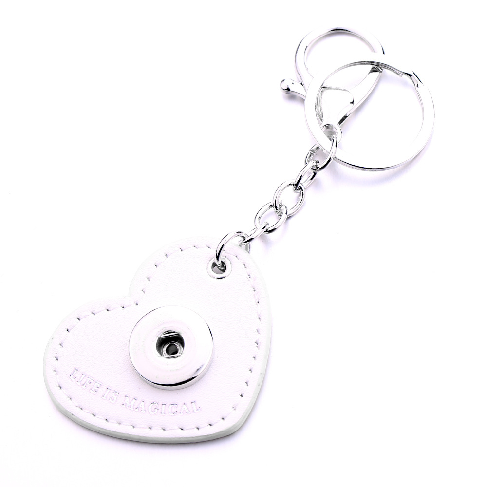 Fashion Heart PU Leather Keychain Jewelry 18mm Snap buttons key Pendant chain Car bag Snaps Keyring