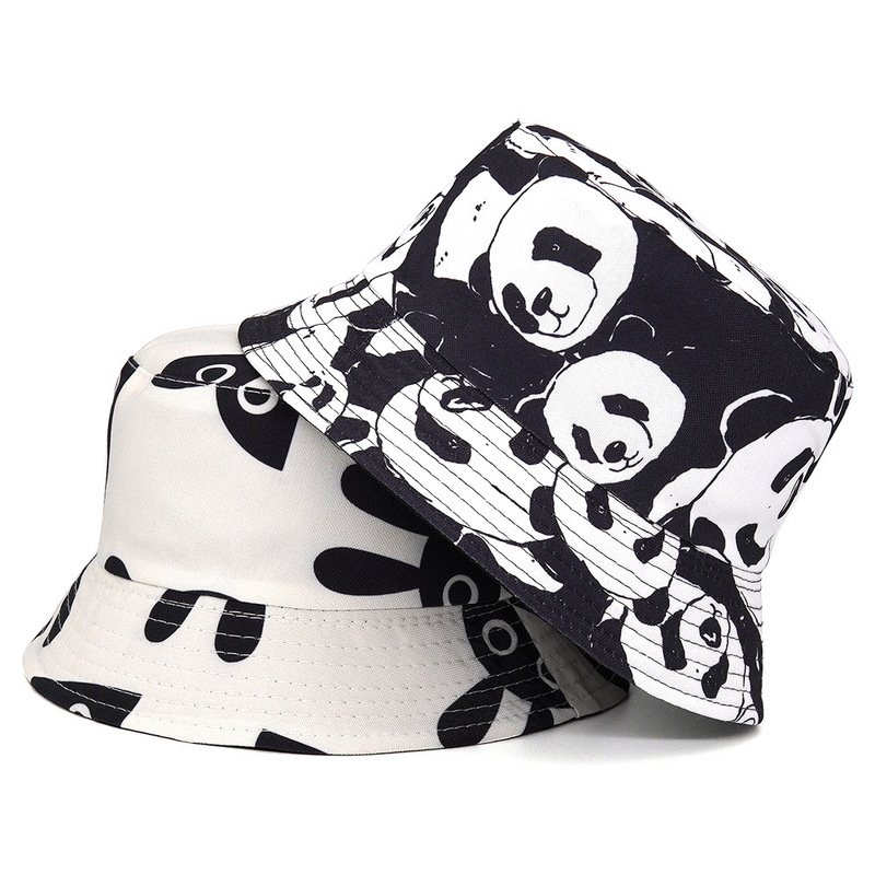 Bucket Hat For Men Women Cartoon Panda Black White Panama Fisherman Caps Summer Print Fishing Bucket Sun Hat 220511